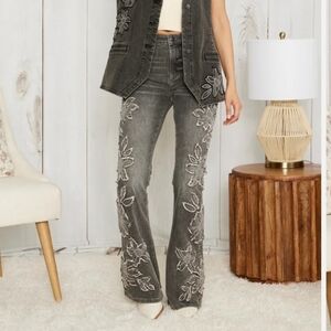DRIFTWOOD Charcoal Floral Flare Jeans